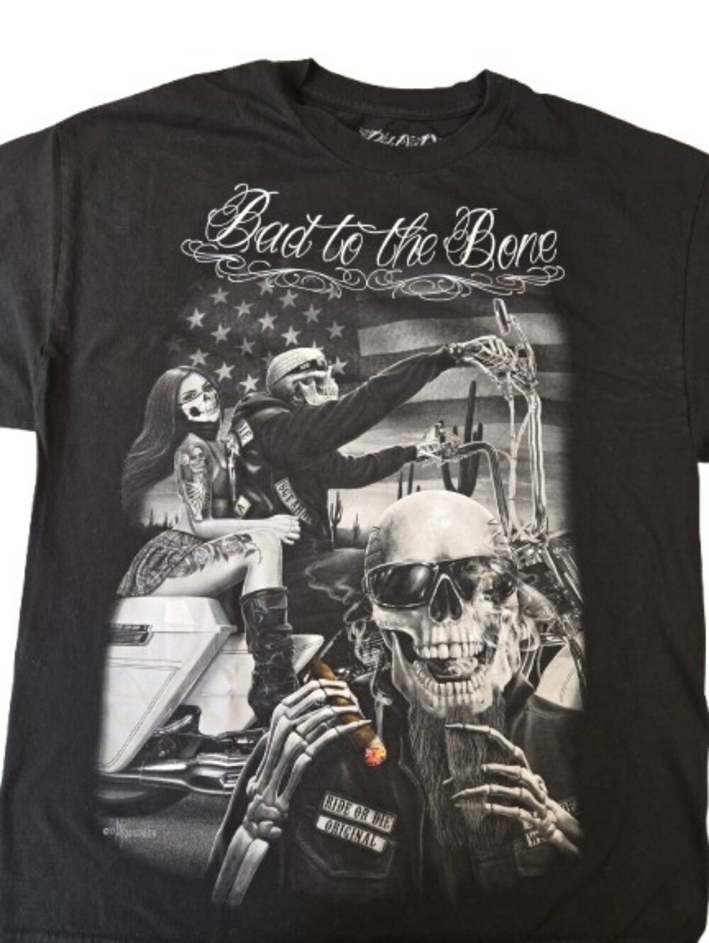 NWoT Ride or Die (ROD) Bad to the Bone Black Graphic Skull Motorcycle Tee XL
